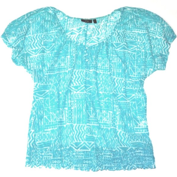 Apt. 9 Tops - *3/$25* Apt. 9 Abstract Print Aqua Flowy Blouse